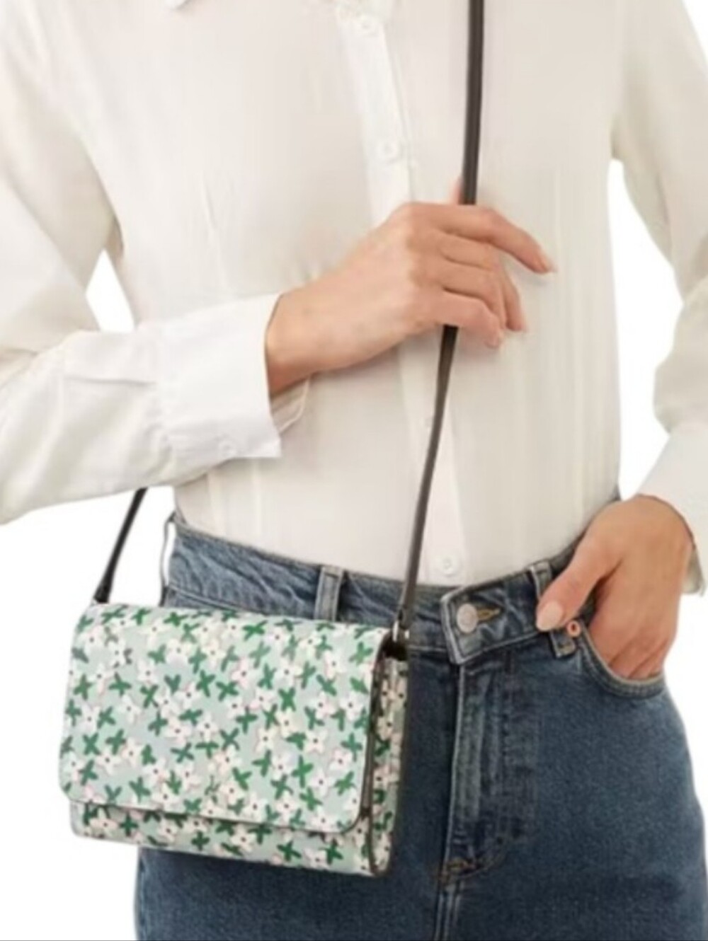 Floral Print Crossbody Bag in Green and Pink